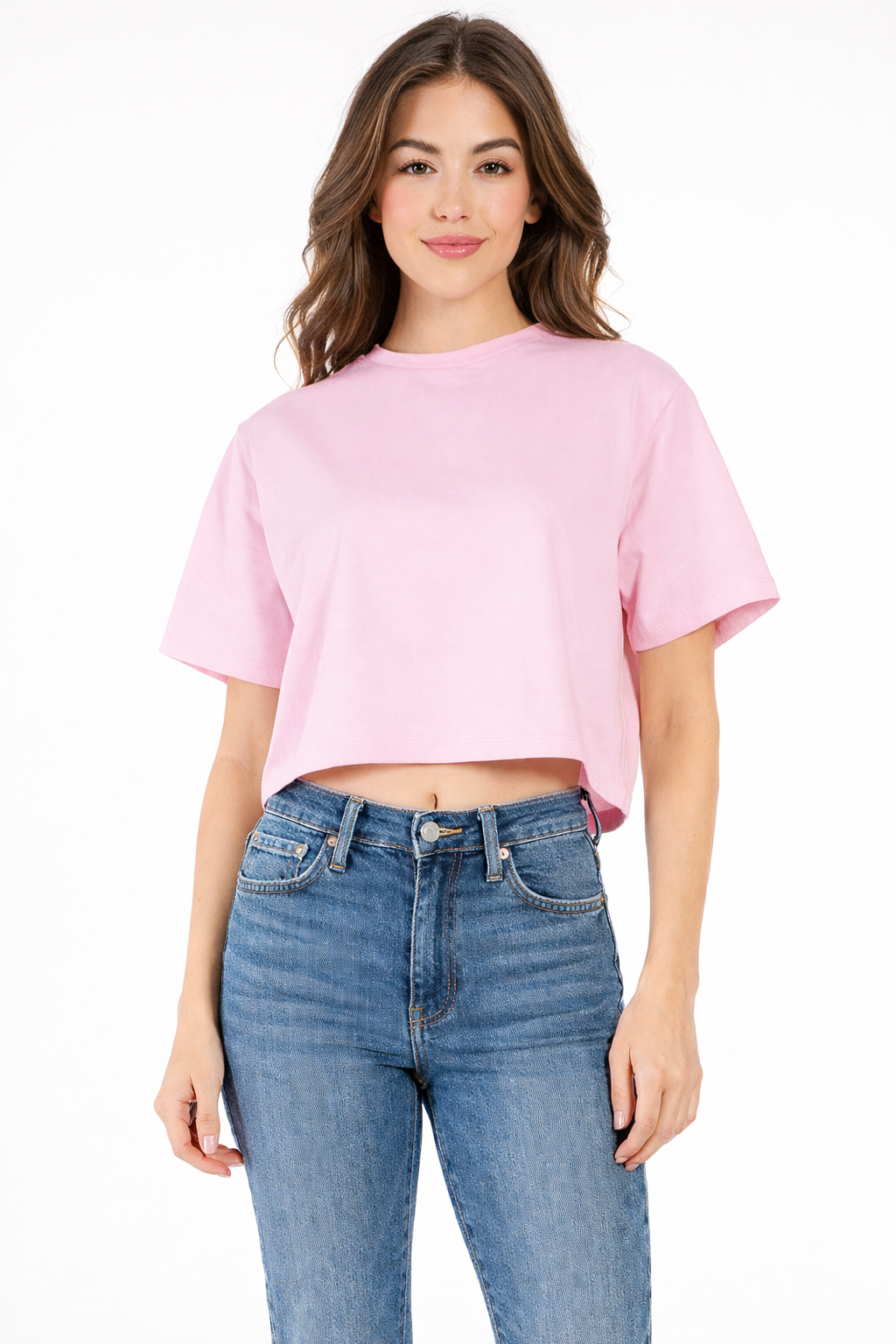 Over size basic cotton spandex crew neck crop t shirts