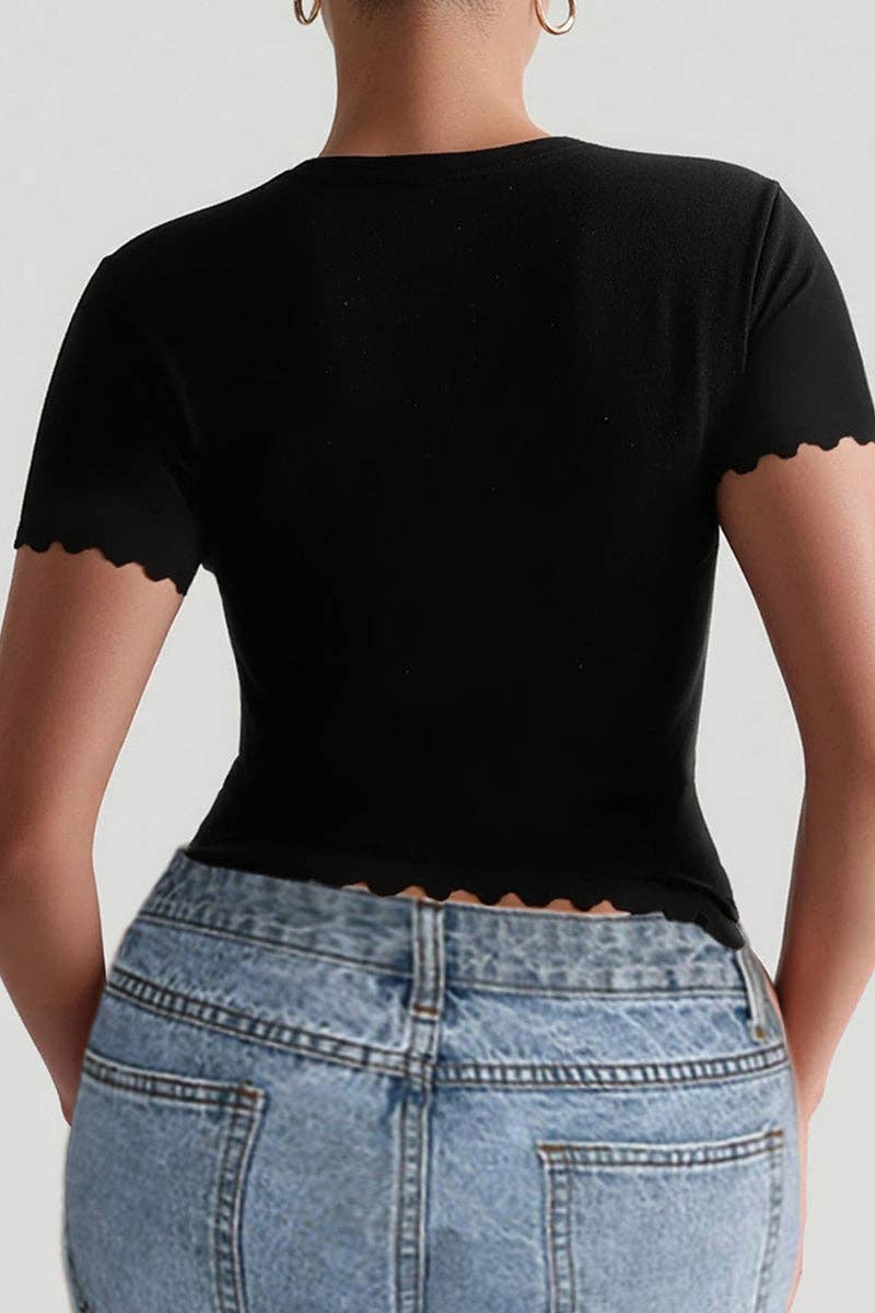 Scalloped Hem Short Sleeve Top