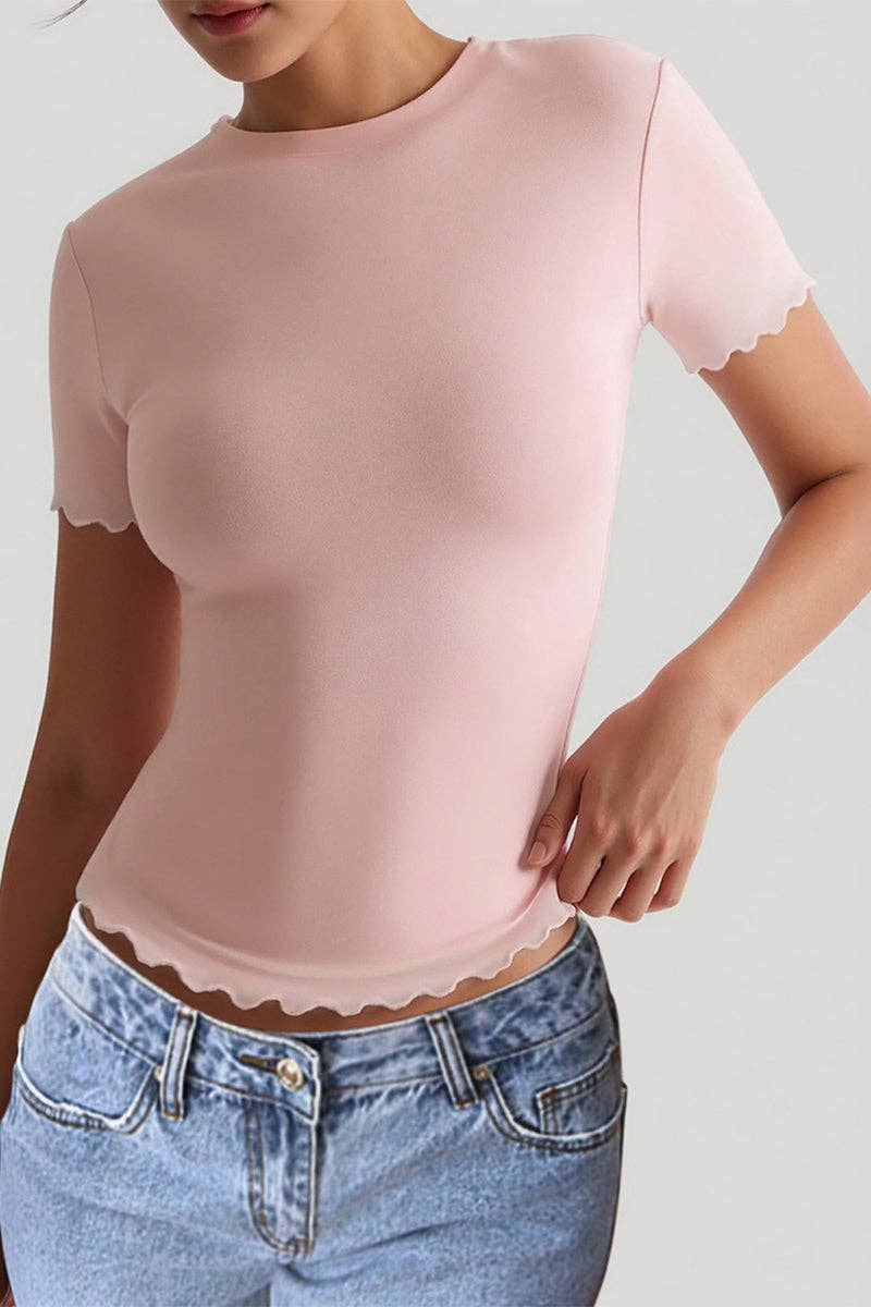 Scalloped Hem Short Sleeve Top