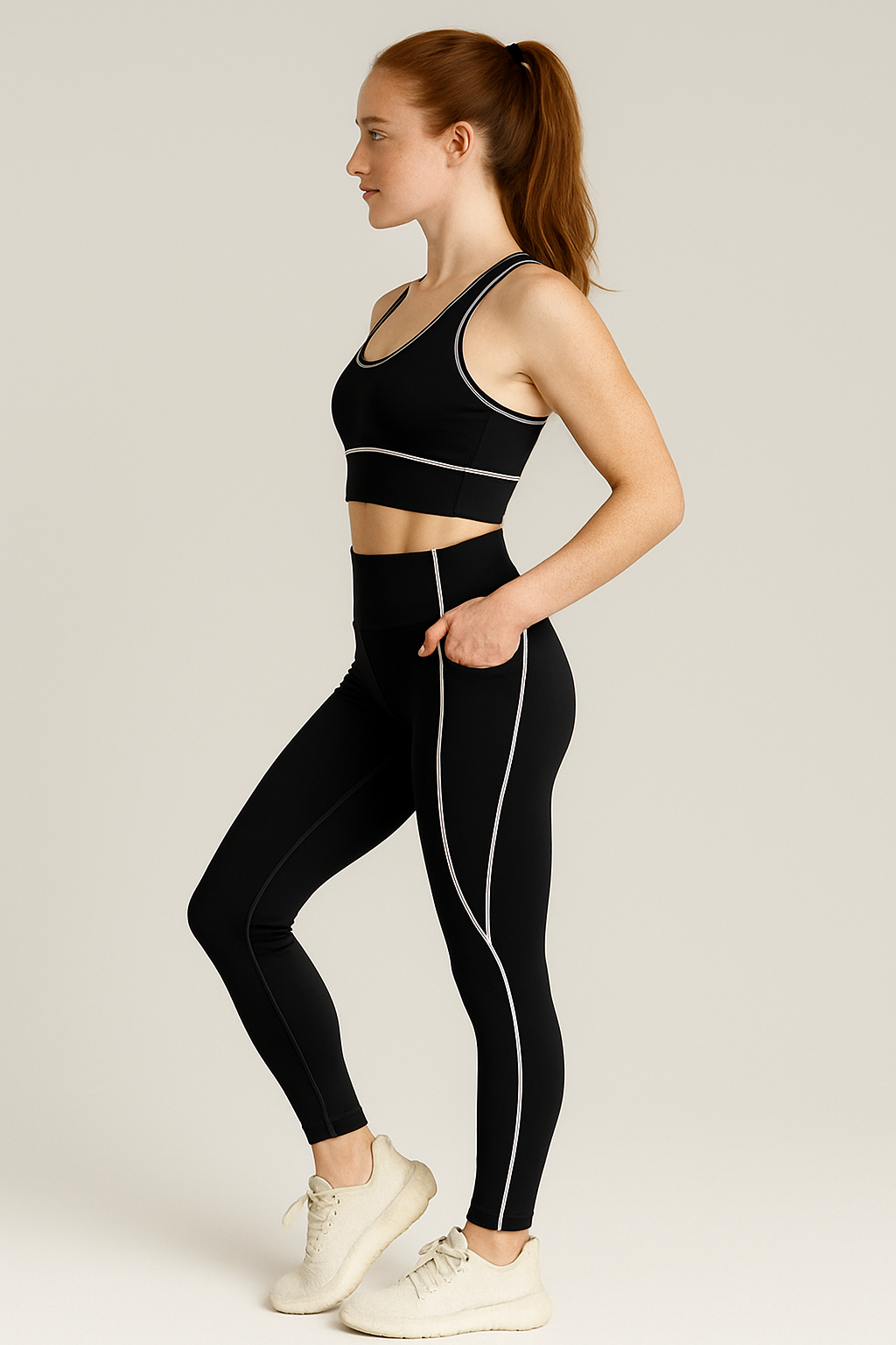 Active wear sports bra with yoga pants set w/contrast trim