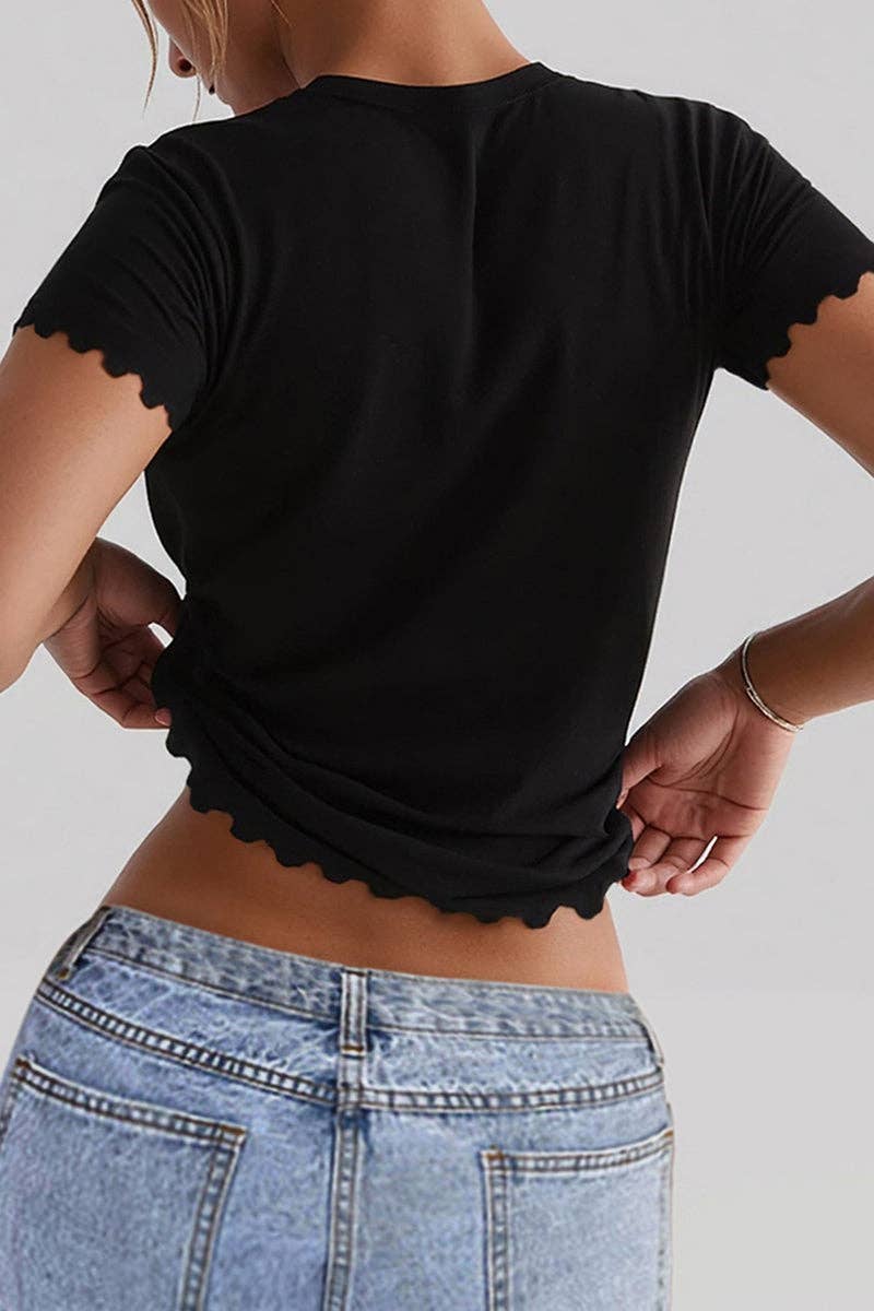 Scalloped Hem Short Sleeve Top