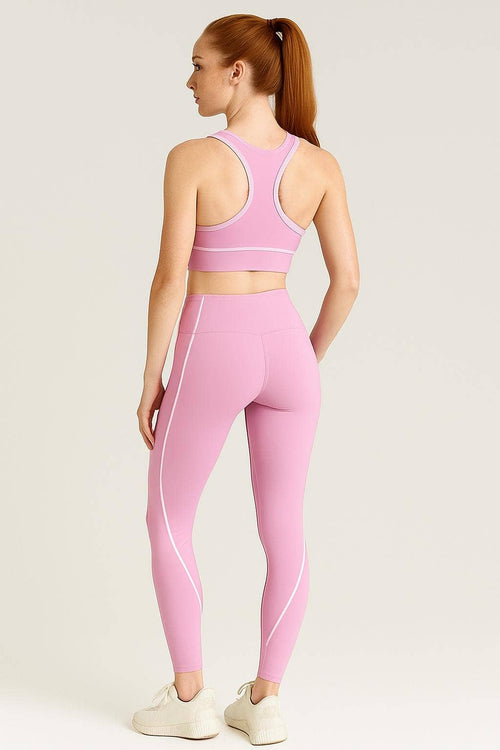 Active wear sports bra with yoga pants set w/contrast trim