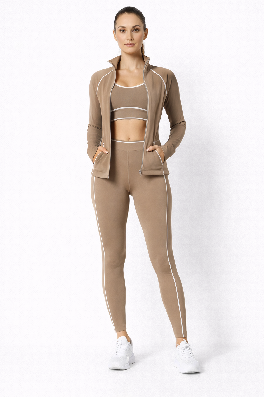 Activewear sports bra with matching legging and jacket 3 pcs