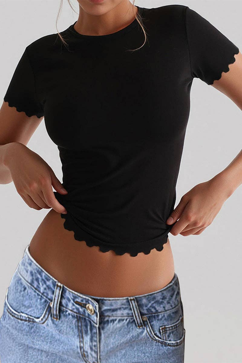 Scalloped Hem Short Sleeve Top