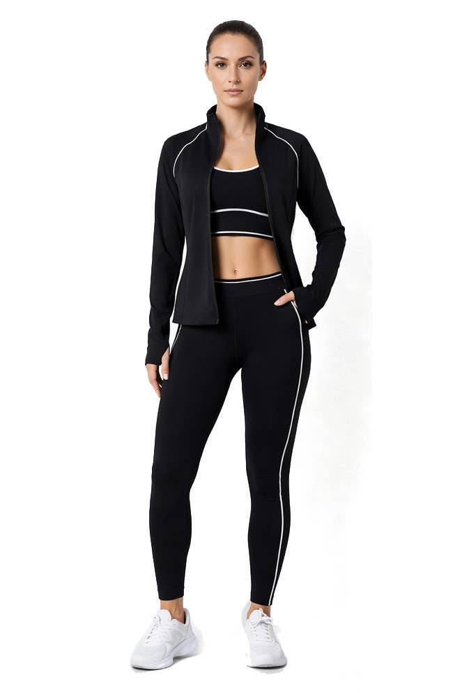 Activewear sports bra with matching legging and jacket 3 pcs