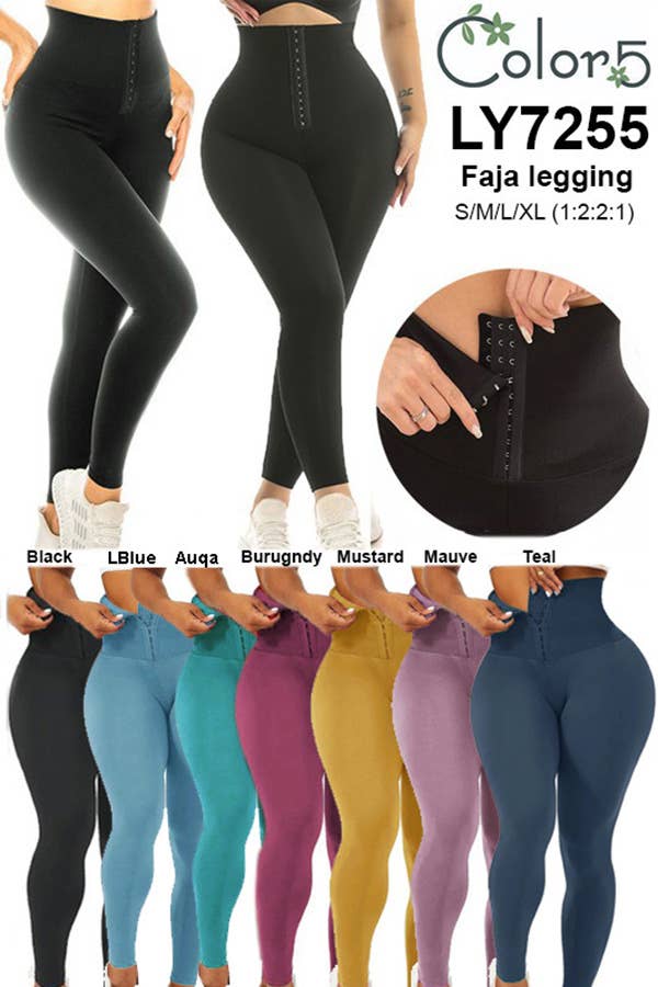Solid color high waist body shaper toning faja yoga leggings