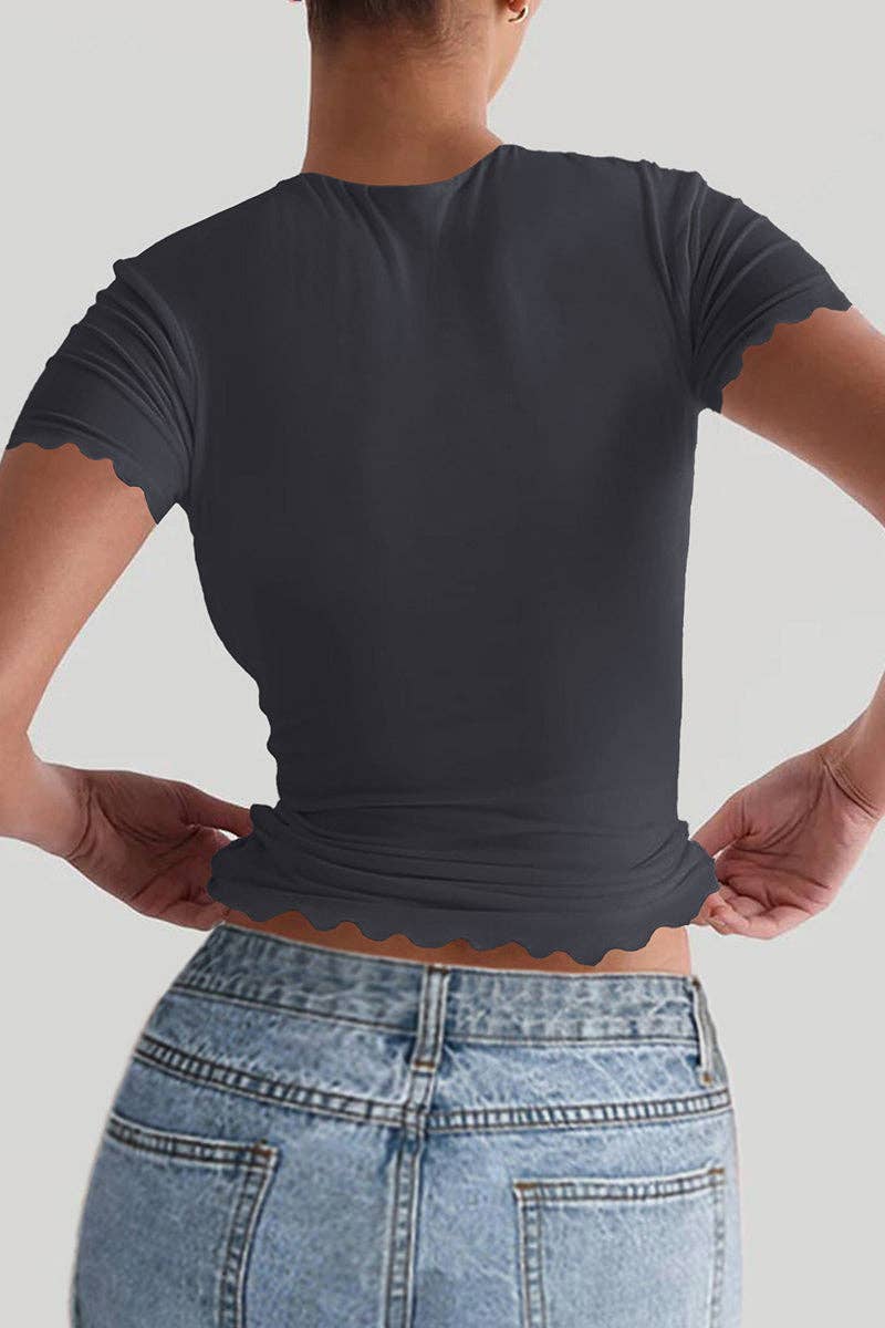 Scalloped Hem Short Sleeve Top