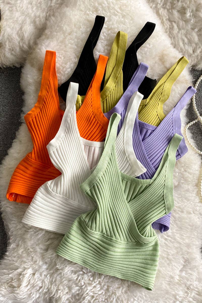 Ribbed Sleeveless V-Neck Camisole